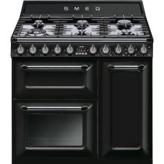 Smeg TR93BL 90cm Victoria Dual Fuel Range Cooker, Black